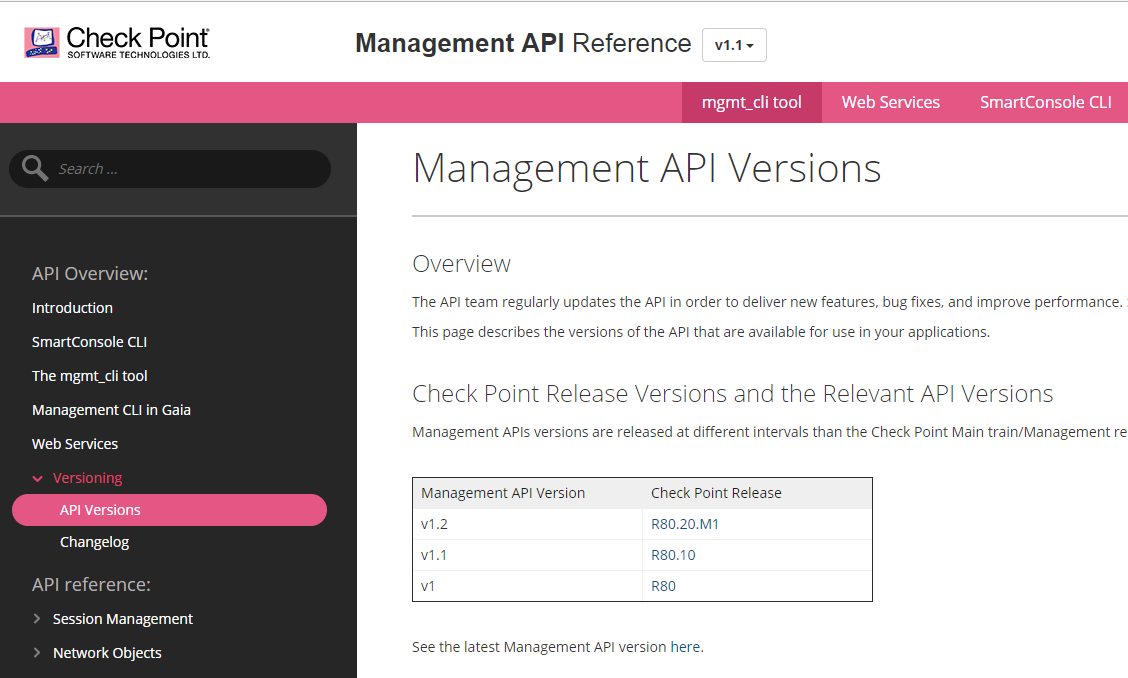 Versioning topic - Management API documentation